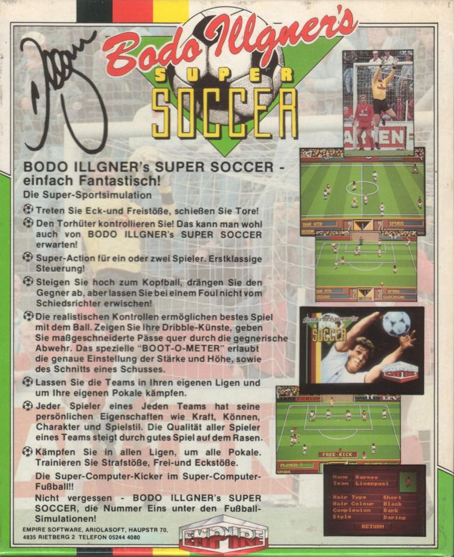 Back Cover for Gazza's Super Soccer (Amiga)