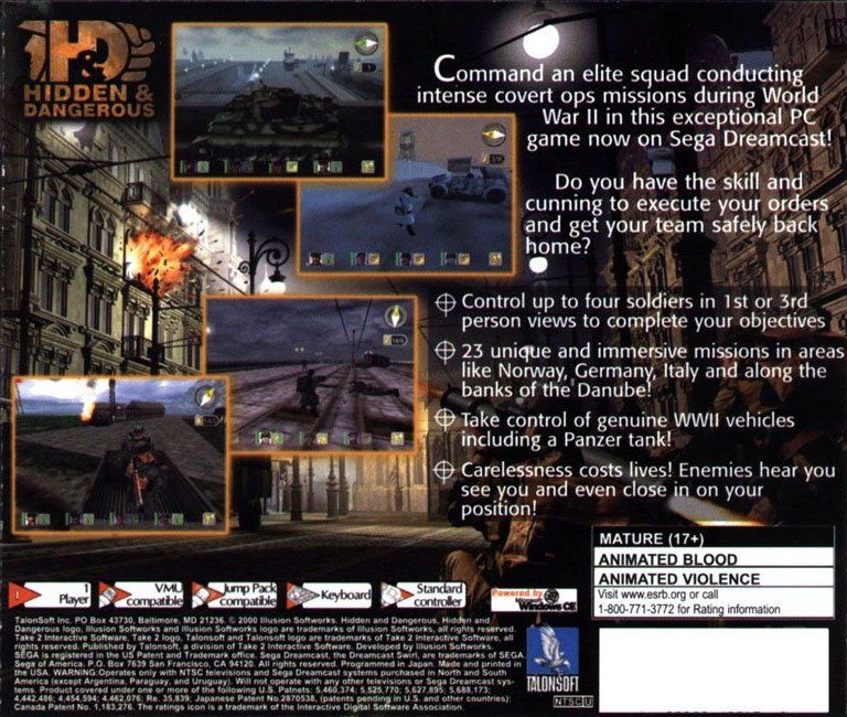 Back Cover for Hidden & Dangerous (Dreamcast)