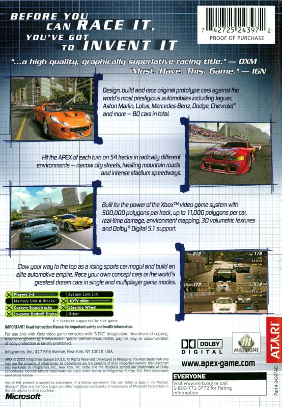 Back Cover for Apex (Xbox)