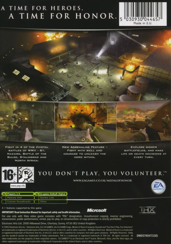 Back Cover for Medal of Honor: European Assault (Xbox)
