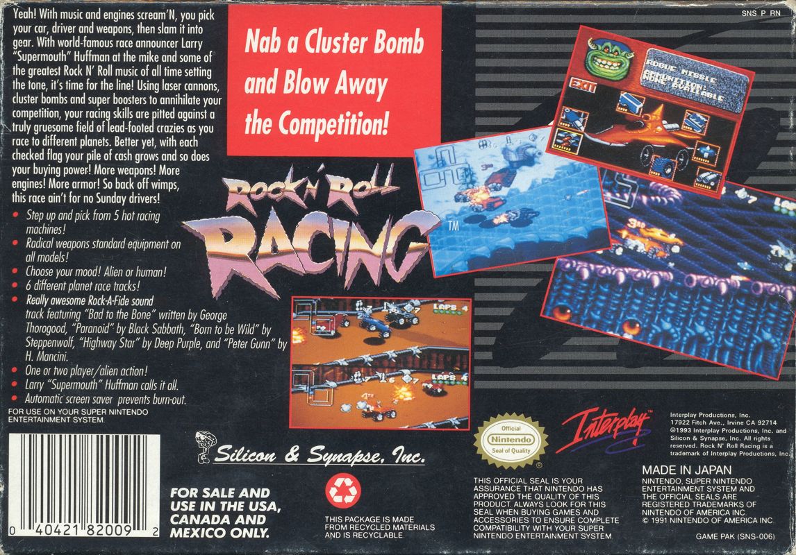 Back Cover for Rock n' Roll Racing (SNES)