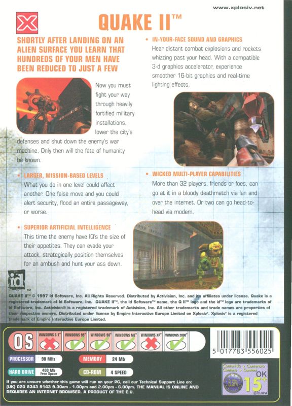Back Cover for Quake II (Windows) (Xplosiv release)