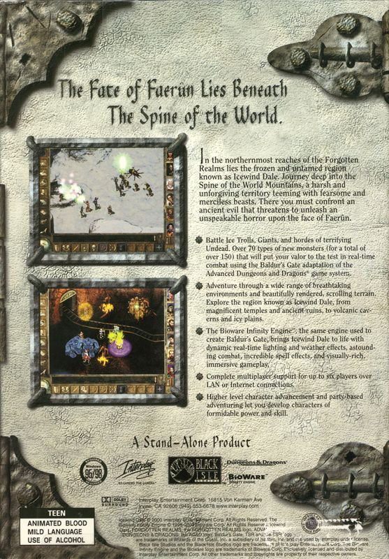 Back Cover for Icewind Dale (Windows) (Small box release)