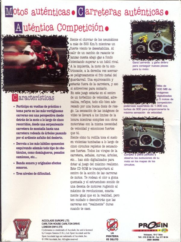 Back Cover for Cyclemania (DOS)