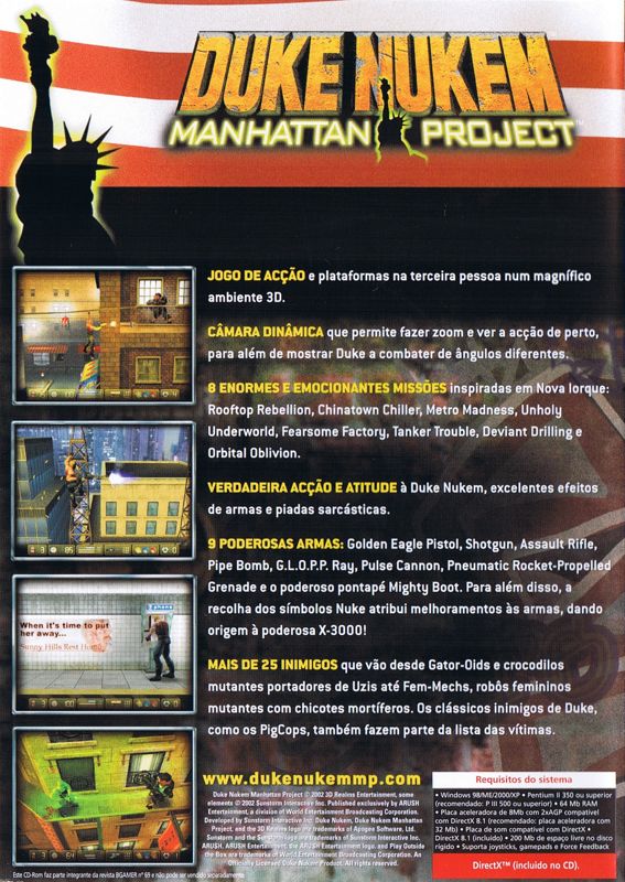 Back Cover for Duke Nukem: Manhattan Project (Windows) (BGamer covermount)