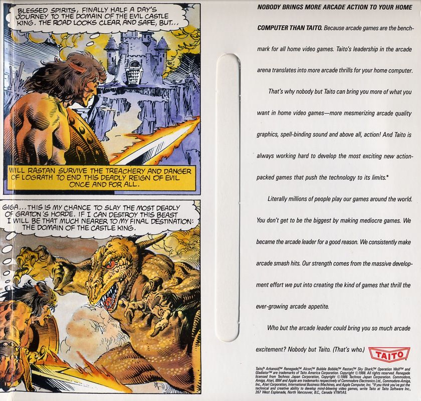 Inside Cover for Rastan (Commodore 64): Right Side