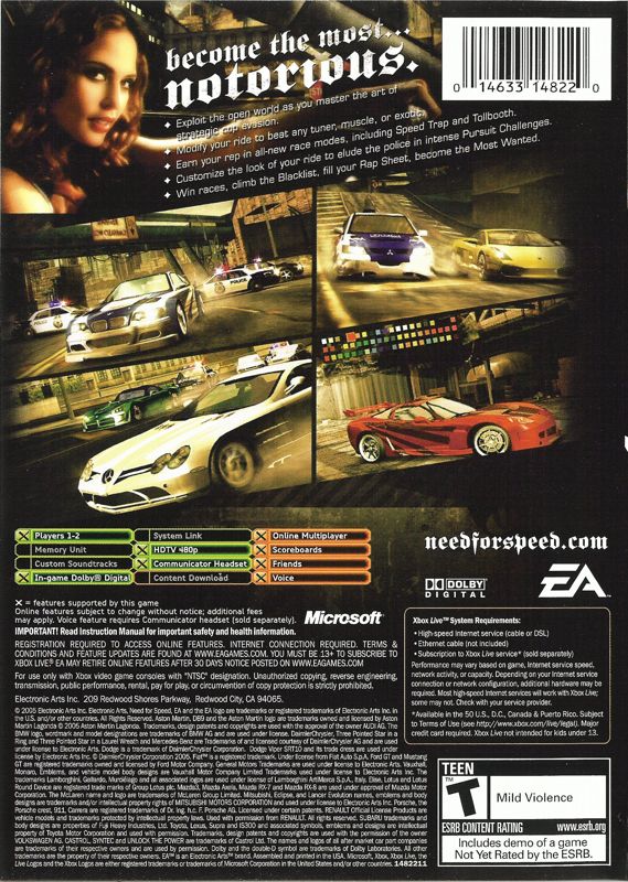 Back Cover for Need for Speed: Most Wanted (Xbox)