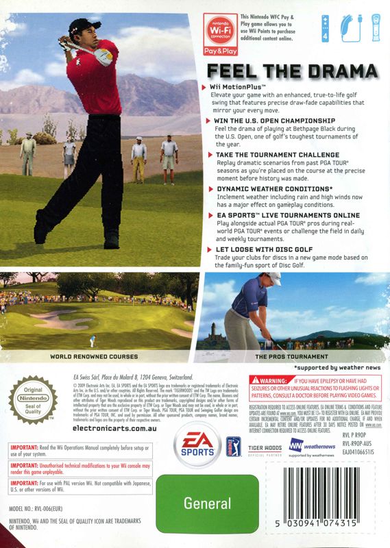 Back Cover for Tiger Woods PGA Tour 10 (Wii)