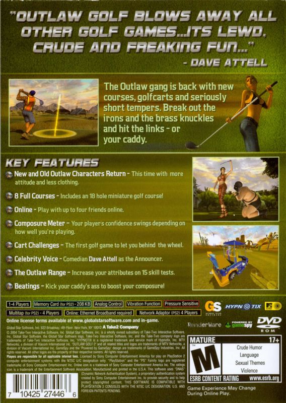Back Cover for Outlaw Golf 2 (PlayStation 2)