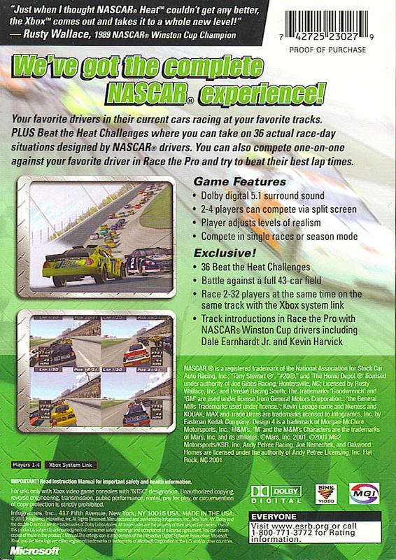 Back Cover for NASCAR Heat 2002 (Xbox)