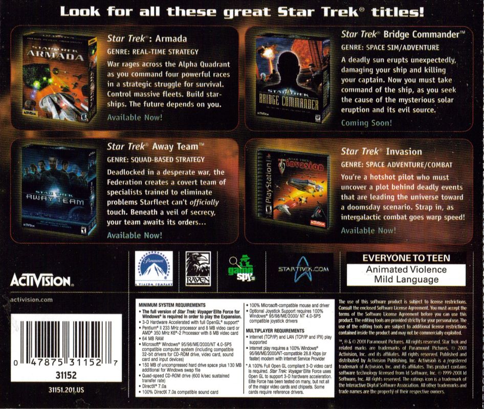 Other for Star Trek: Voyager - Elite Force Expansion Pack (Windows): Jewel Case - Back