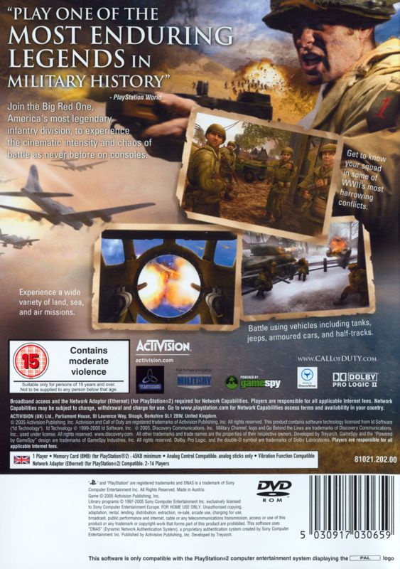 Back Cover for Call of Duty 2: Big Red One (PlayStation 2)