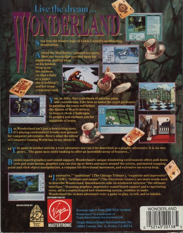 Back Cover for Wonderland (DOS) (5.25" Floppy disk release)