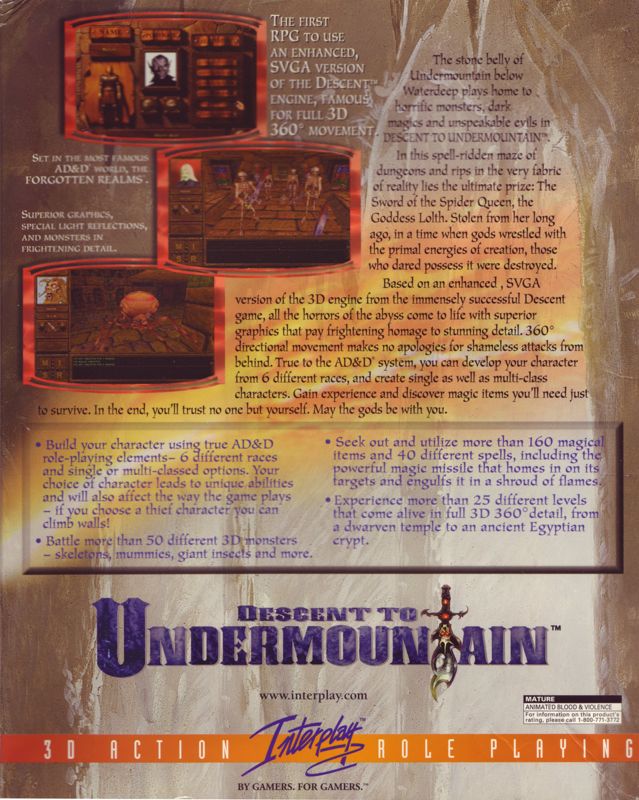 Back Cover for Descent to Undermountain (DOS and Windows)