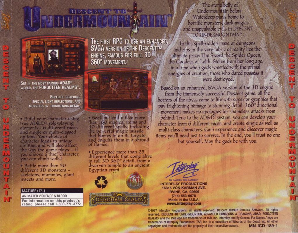 Other for Descent to Undermountain (DOS and Windows): Jewel Case - Back