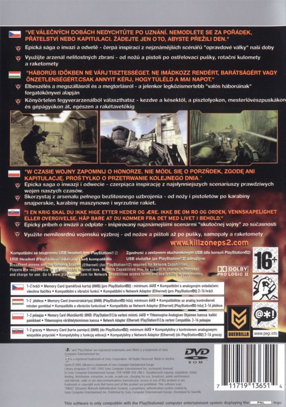 Back Cover for Killzone (PlayStation 2) (Platinum release)