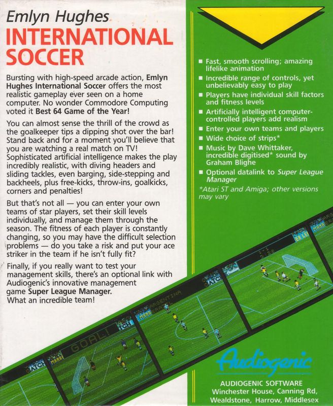 Back Cover for Emlyn Hughes International Soccer (Atari ST)