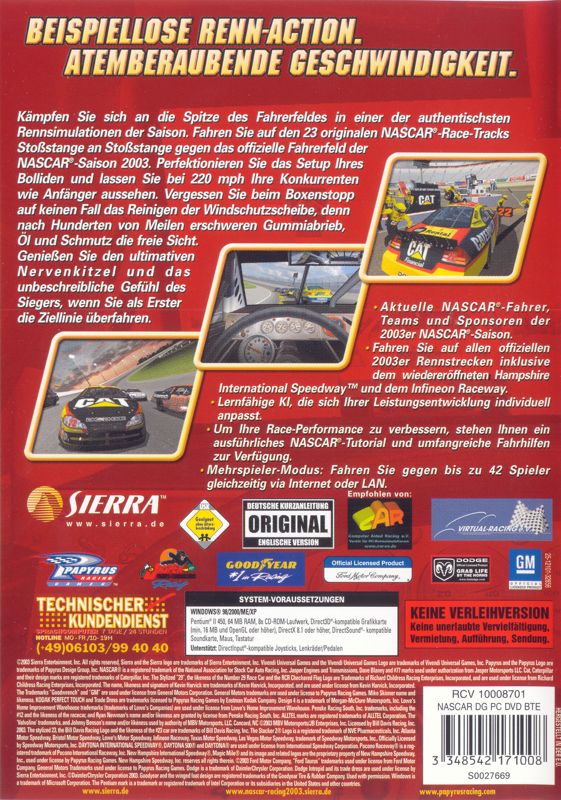 Back Cover for NASCAR Racing 2003 Season (Windows)
