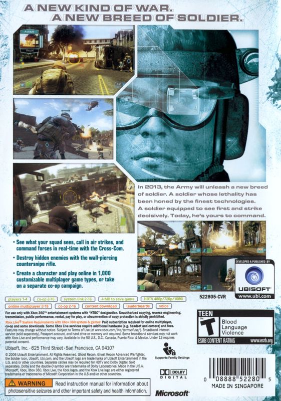 Back Cover for Tom Clancy's Ghost Recon: Advanced Warfighter (Xbox 360)
