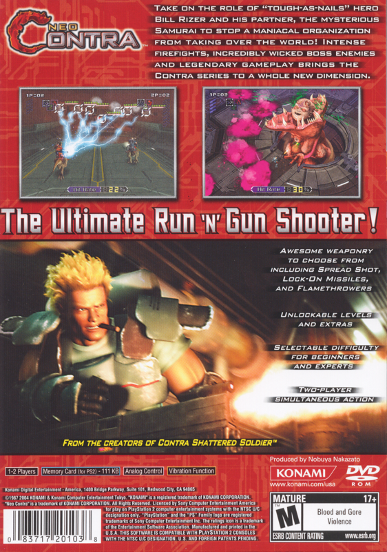 Back Cover for Neo Contra (PlayStation 2)