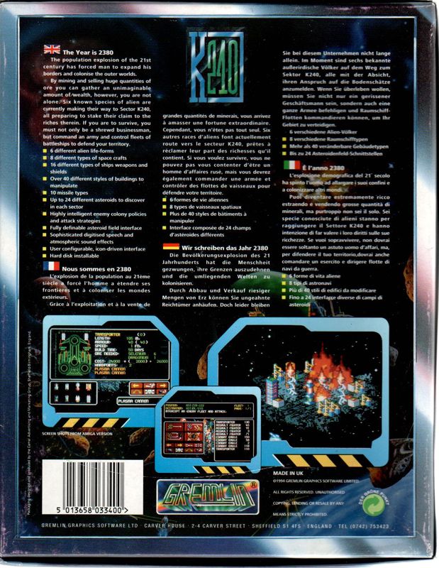 Back Cover for K240 (Amiga)
