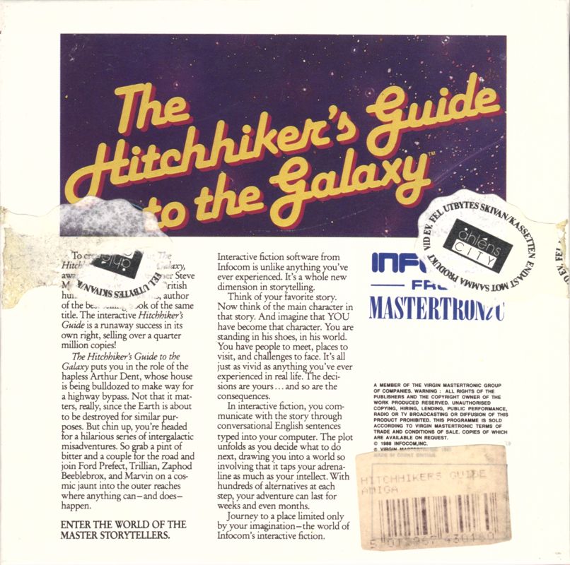 Back Cover for The Hitchhiker's Guide to the Galaxy (Amiga) (Mastertronic release)