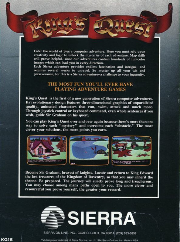 Back Cover for King's Quest (Apple II)