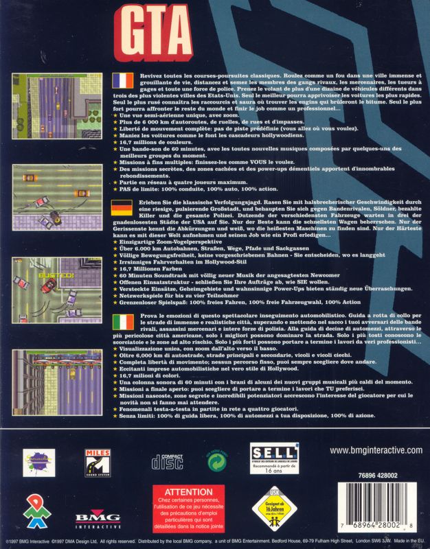Back Cover for Grand Theft Auto (DOS and Windows)
