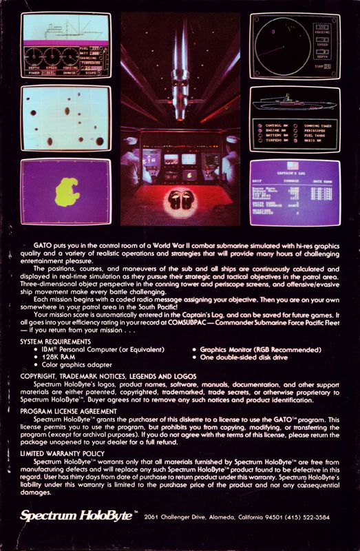 Back Cover for GATO (DOS) (Version 1.5)