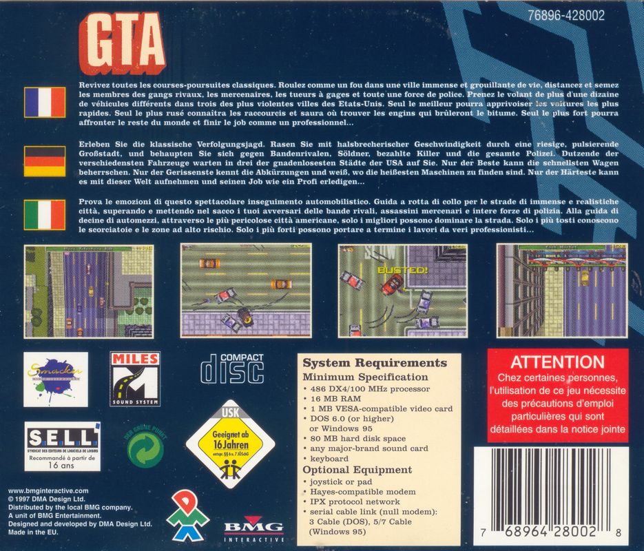 Other for Grand Theft Auto (DOS and Windows): Jewel Case - Back