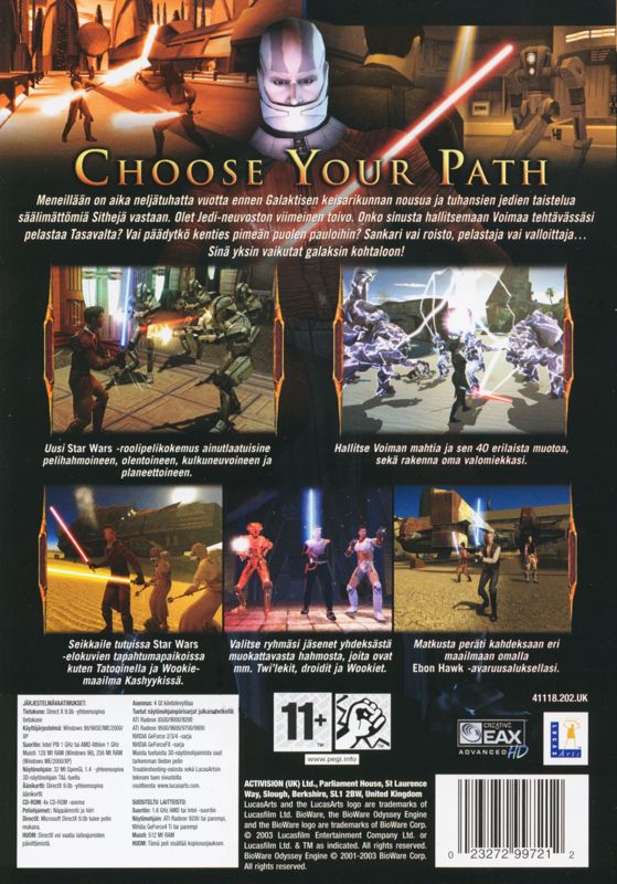 Back Cover for Star Wars: Knights of the Old Republic (Windows)
