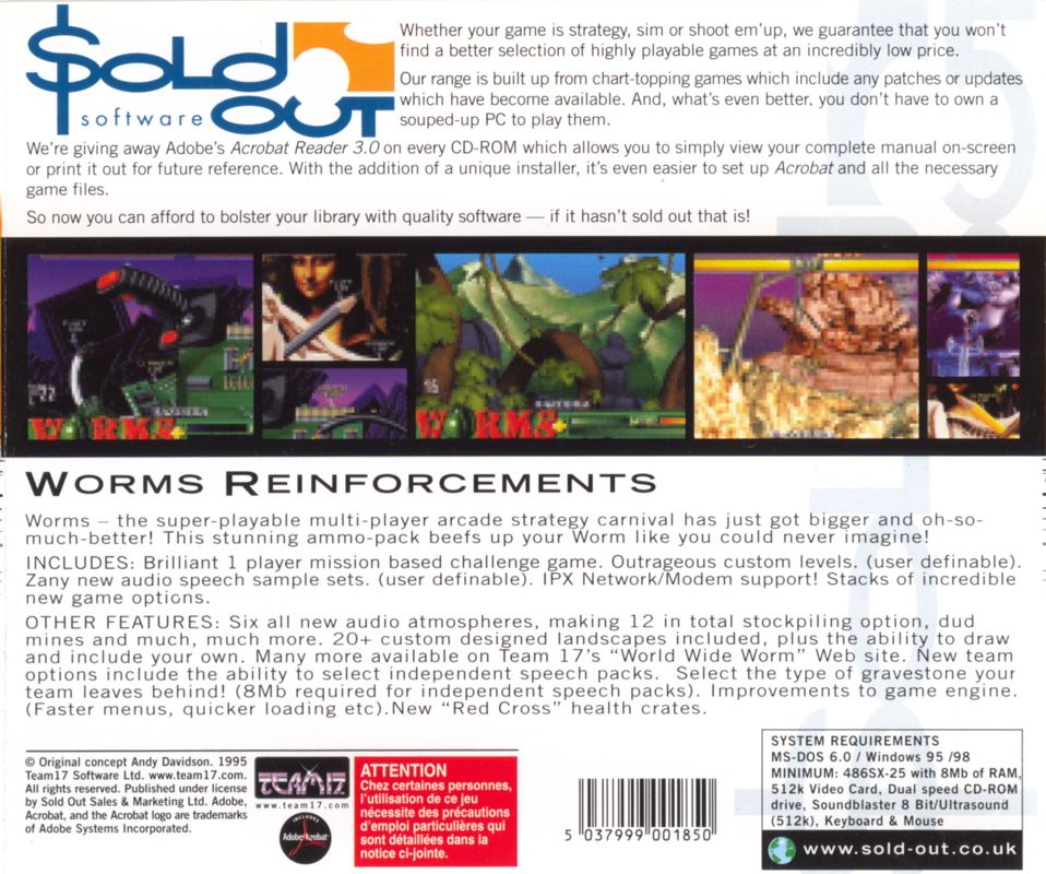 Back Cover for Worms: Reinforcements (DOS) (SoldOut Software release)