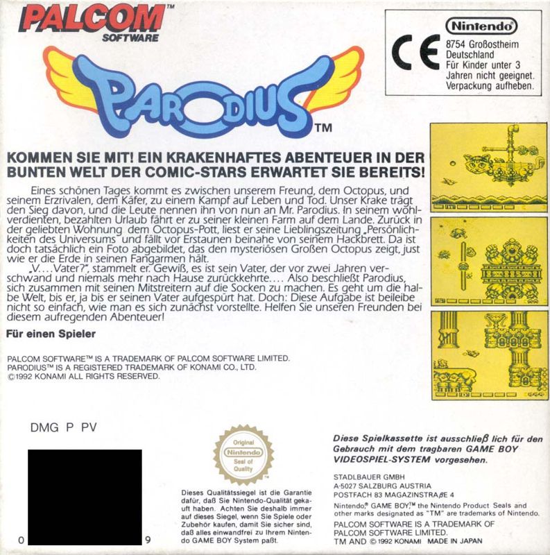 Back Cover for Parodius (Game Boy)