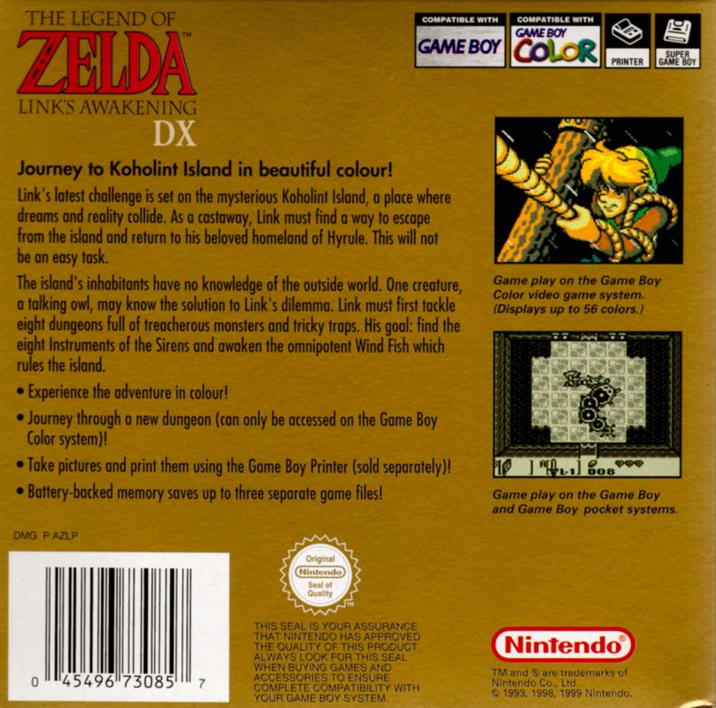 Back Cover for The Legend of Zelda: Link's Awakening DX (Game Boy Color)