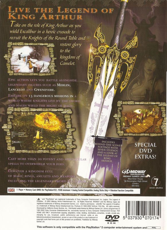 Back Cover for Legion: The Legend of Excalibur (PlayStation 2)