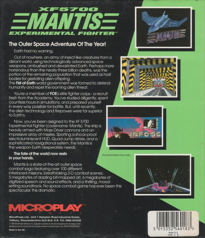 Back Cover for XF5700 Mantis Experimental Fighter (DOS)