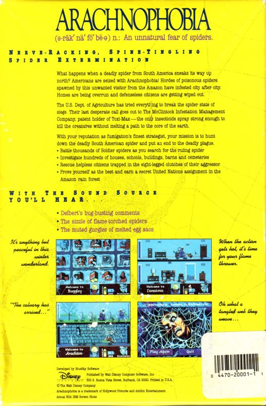 Back Cover for Arachnophobia (DOS)