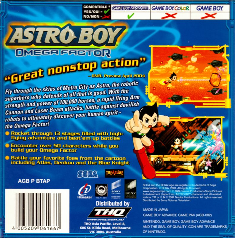 Back Cover for Astro Boy: Omega Factor (Game Boy Advance)