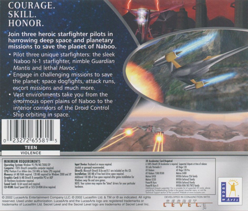 Back Cover for Star Wars: Starfighter (Windows)