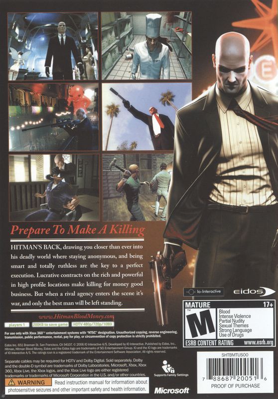 Back Cover for Hitman: Blood Money (Xbox 360)