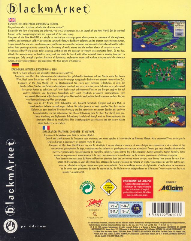 Back Cover for Conquest of the New World (DOS) (blackmArket Release)