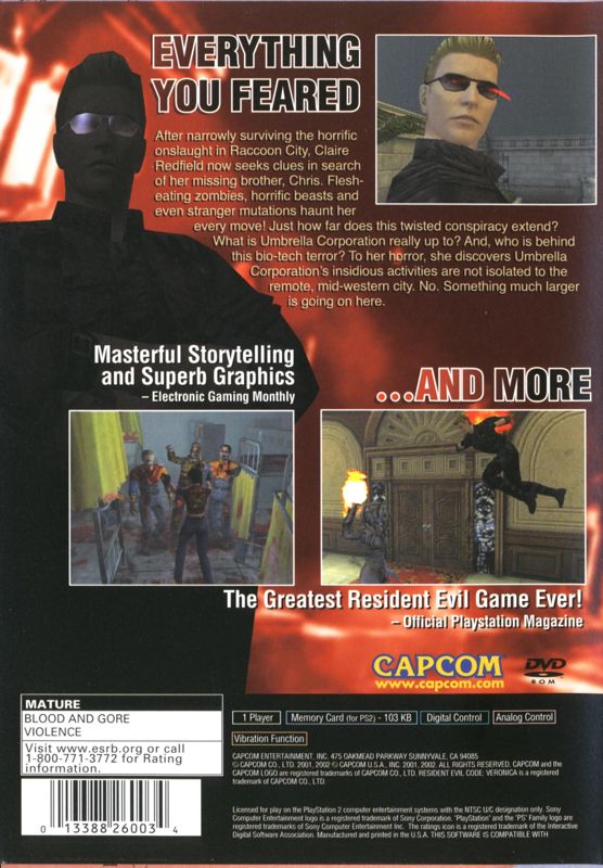 Back Cover for Resident Evil: Code: Veronica X (PlayStation 2) (Greatest Hits Release)