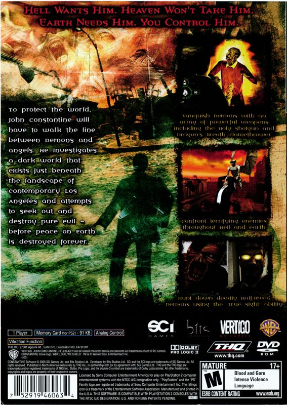 Back Cover for Constantine (PlayStation 2)
