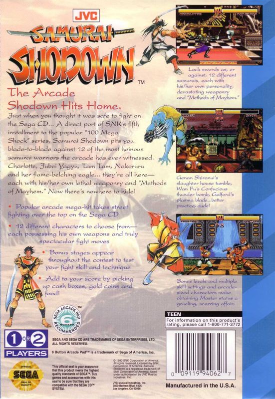 Back Cover for Samurai Shodown (SEGA CD)