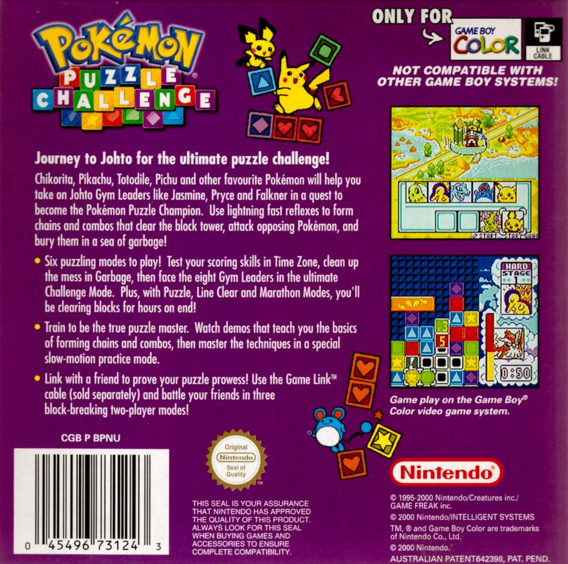 Back Cover for Pokémon Puzzle Challenge (Game Boy Color)