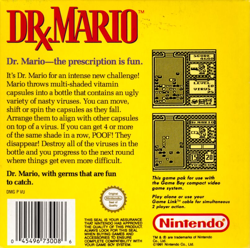 Back Cover for Dr. Mario (Game Boy)