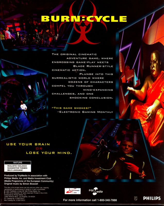 Back Cover for Burn:Cycle (Macintosh and Windows 3.x) (Limited Edition release)
