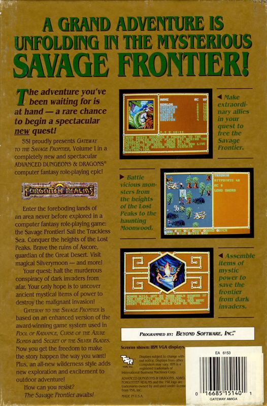 Back Cover for Gateway to the Savage Frontier (Amiga) (Commodore Amiga label version)