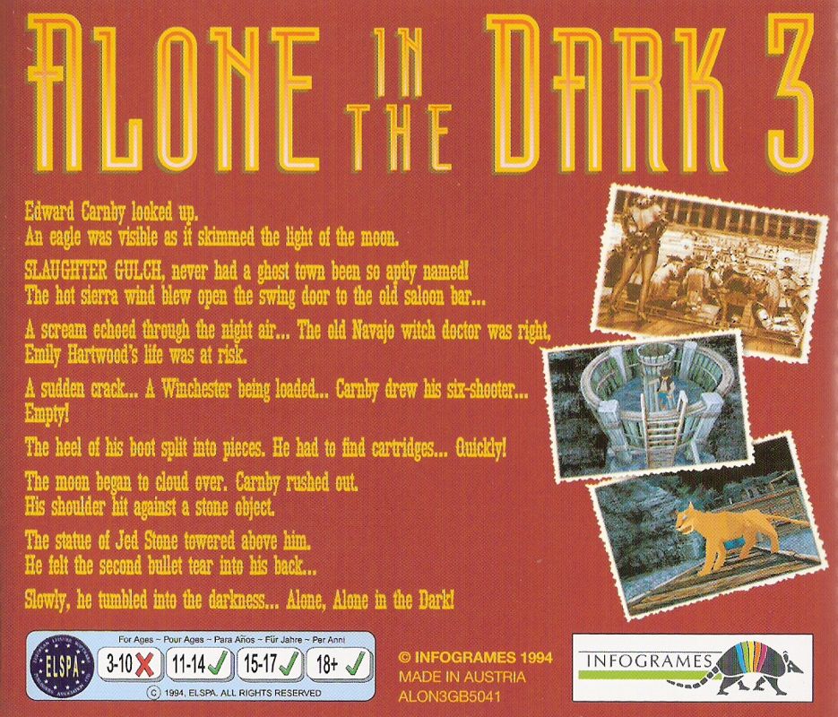 Other for Alone in the Dark 3 (DOS): Jewel Case - Back