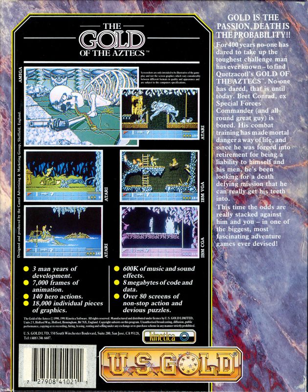 Back Cover for The Gold of the Aztecs (Amiga)